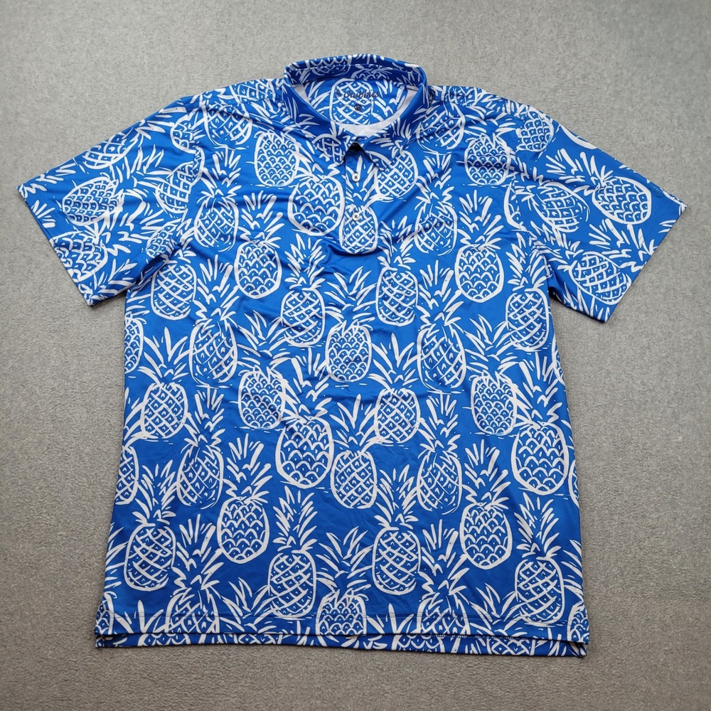 Chubbies Performance Polo Shirt Mens XXL Blue Pineapple Short Sleeve Stretch